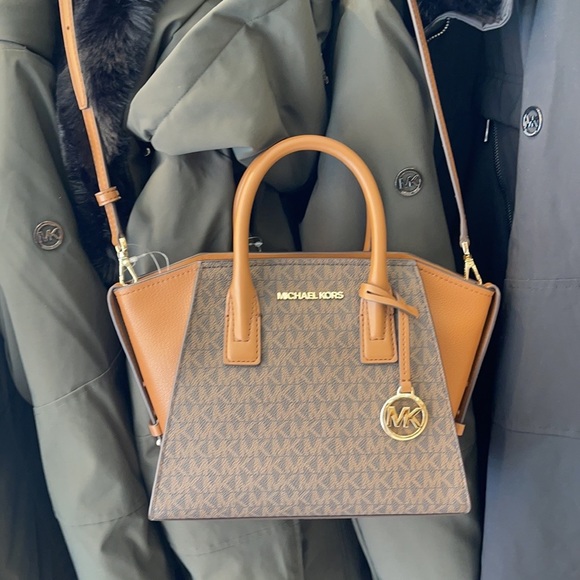 Michael Kors Avril Small Top Zip Satchel Shoulder Bag Color Brown - Picture 9 of 16